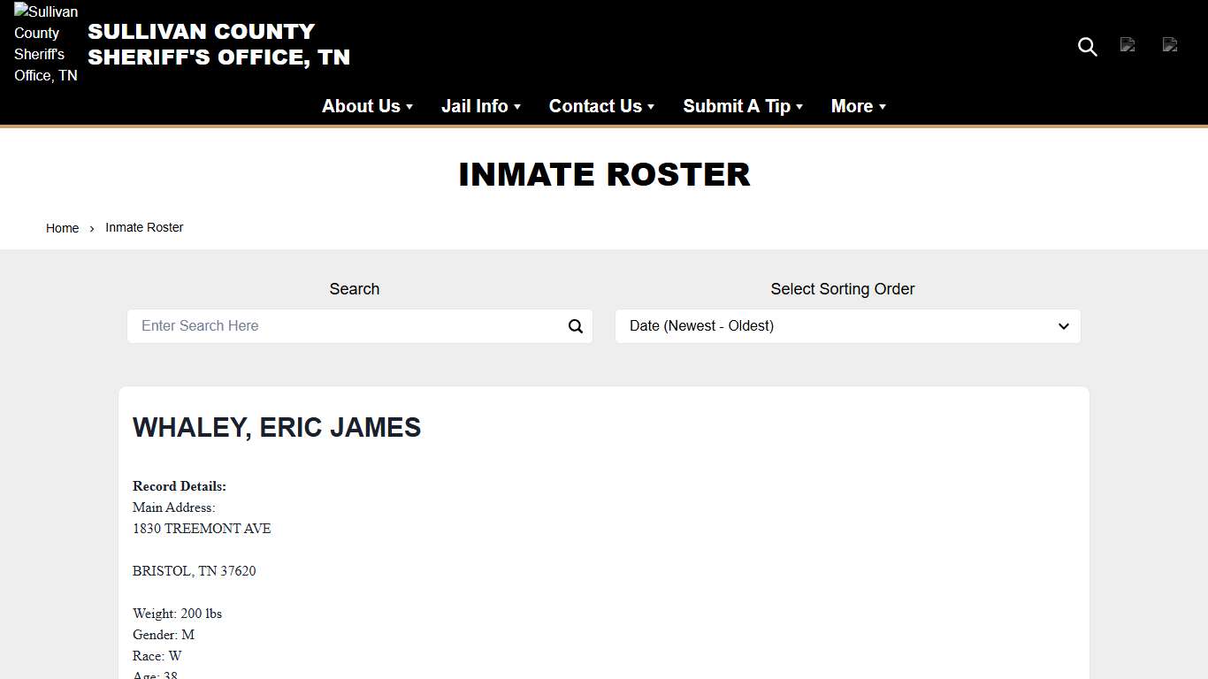 Inmate Roster Sullivan County Sheriff's Office, TN